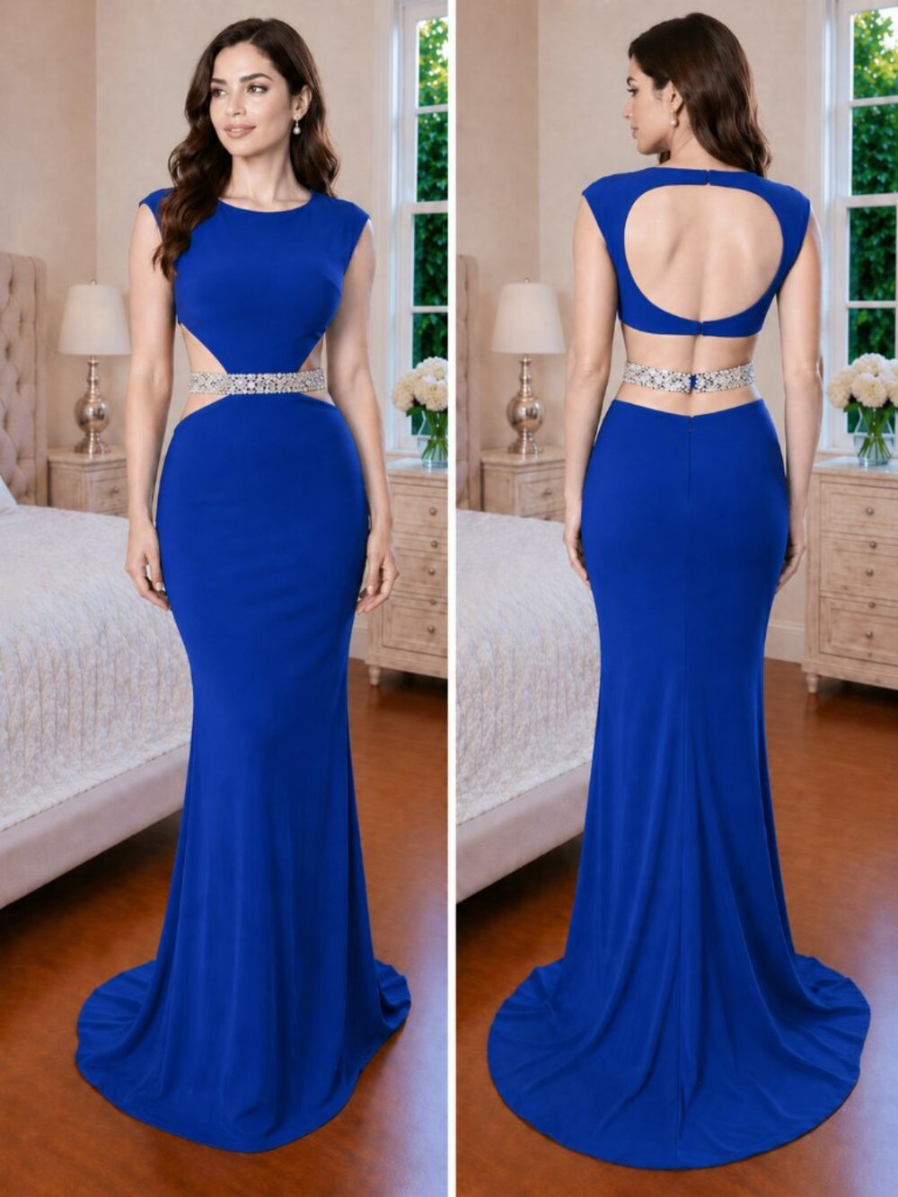 Mac Duggal Blue Cutout Column Formal Gown $598